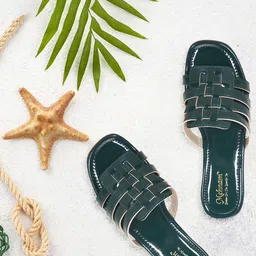 MEHNAM Textured Open Toe Flats-3