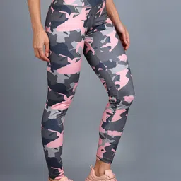 Rock Paper Scissors Women Peach Coloured Camouflage Printed Ankle Length Training Tights-11