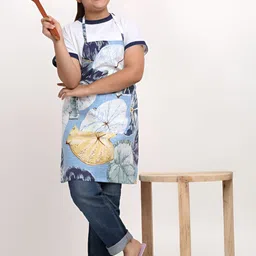 Arrabi Kids Blue & White Printed Apron With Pocket-42