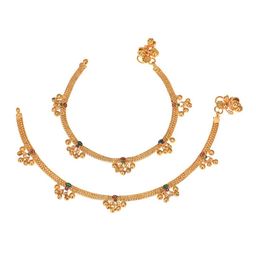 AanyaCentric Women Gold-Plated Red & Green Stone Studded & Beaded Anklet-14