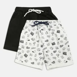 HOMEGROWN Boys White & Black Set of 2 Printed Outdoor Shorts-picture-1