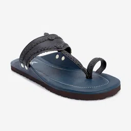 THE MADRAS TRUNK Men Navy Blue & Black Textured Kolhapuri One Toe Flats-picture-34