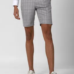 Peter England Men Grey Checked Slim Fit Regular Shorts-image-62