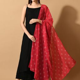 KALINI Shoulder Strap Linen A-Line Kurta with Palazzos & Dupatta-image-48