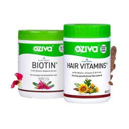 OZiva Plant Based Biotin Powder - 10000mcg & Hair Vitamins - 60 Capsules-image-5