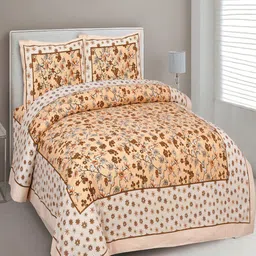 UNIQCHOICE Yellow & Brown Floral Pure Cotton 180 TC King Bedsheet With 2 Pillow Covers-image-93