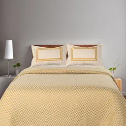 Saral Home Yellow & Beige Geometric 160 TC Cotton King Bedsheet with 2 Pillow Covers-image-67