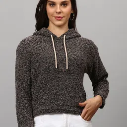 Campus Sutra Women Brown Hooded Cotton Sweatshirt-picture-18