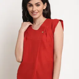 La Zoire Women Rust Solid Polyester Cap Sleeves Top-picture-21
