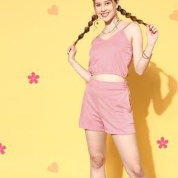Athena Women Pretty Pink Solid Top with Shorts-image-77
