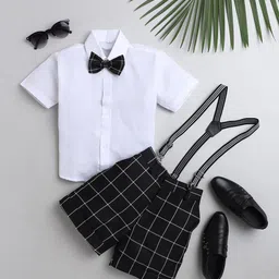BAESD Boys Shirt With Checked Shorts & Suspenders & Bow-image-67