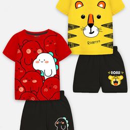 YK X Trampoline Kids Pack Of 2 Printed T-shirt with Shorts-image-56