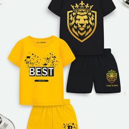 YK X Trampoline Kids Pack Of 2 Graphic Printed Round Neck T-shirt with Shorts-13