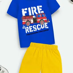 YK X Trampoline Kids Printed Round Neck T-shirt with Shorts-image-86
