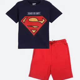 YK Justice League Boys Navy Blue & Red Printed T-shirt with Shorts-picture-44