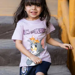 Nap Chief Infants Girls Tom & Jerry Relaxed Fit Printed Pure Cotton T-shirt with Shorts-image-13