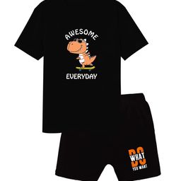 CoolTees4U Boys Graphic Printed Pure Cotton T-shirt with Shorts-image-66