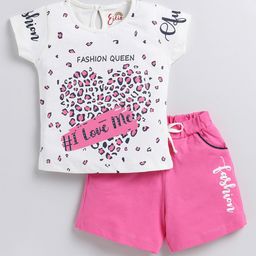 Eieio Girls Graphic Printed Pure Cotton T-Shirt With Shorts-picture-0