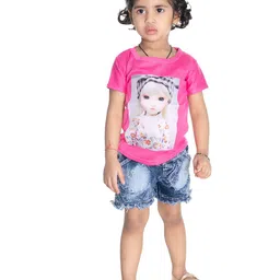 BAESD Girls Printed Round Neck Top With Denim Shorts-image-91