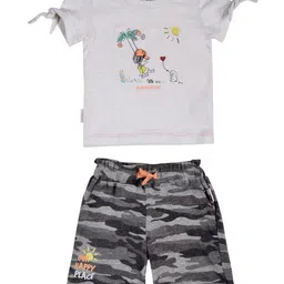 Gini and Jony Girls White & Grey Printed Top with Short-image-20