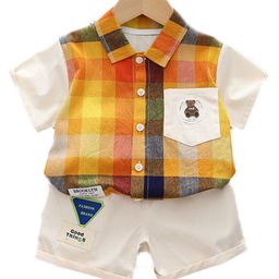 StyleCast Kids Orange Checked Pure Cotton Shirt with Shorts-32