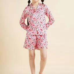 Cherry & Jerry Girls Hello Kitty Printed Long Sleeves Satin Night suit-image-48