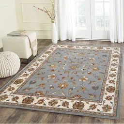 IMRA CARPET Grey & White Floral Traditional Woollen Carpet-image-91