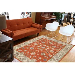 IMRA CARPET Orange & Beige Floral Traditional Woollen Carpet-image-54