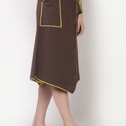 OFFICE & YOU A-Line Asymmetrical Midi Skirt With Piping Detail image 4