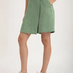 FableStreet Front Overlap Panel Linen Mini Skirt image 2
