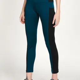 CHKOKKO Women Blue & Black Solid Yoga Tights-image-84