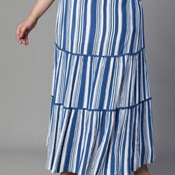Oxolloxo Plus Size Dune Striped Plus Size Maxi Tiered Skirt image 5