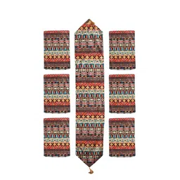 AAZEEM Red & Brown Set Of Printed Table Runner With 6 Placemat image 3