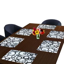 REVEXO White & Black 6 Pieces Printed Rectangular Table Placemats image 4