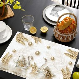 REVEXO Grey & Beige 6 Pieces Floral Pattern Rectangle Reversible Table Placemats image 3