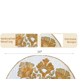Good Vibes White & Beige Beaded Round Shaped Table Placemat image 3