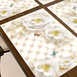 REVEXO Peach & White 6 Pieces Printed Rectangular Table Placemats image 2