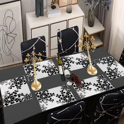 REVEXO White & Black 6 Pieces Printed Rectangular Table Placemats-9