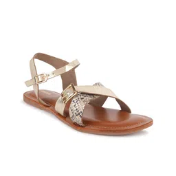 Anouk Textured Buckle Detailed Open Toe Flats image 3