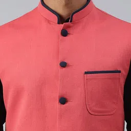 MR BUTTON Contrast Piping Linen Nehru Jacket image 2