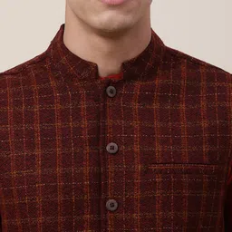 Fabindia Men Red Checked Wool Nehru Jackets image 2