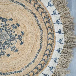 Art Avenue Beige & Blue Self-Designed Jute Round Rug image 2