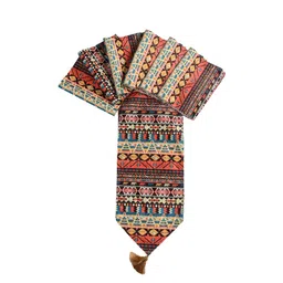 AAZEEM Red & Brown Set Of Printed Table Runner With 6 Placemat image 5