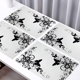 REVEXO White & Black 4 Pieces Printed Rectangular Table Placemats image 2