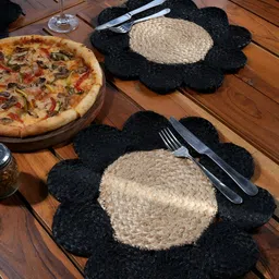 GRHAMOY 2 Pieces Black & Brown Braided Floral Table Placemats-57