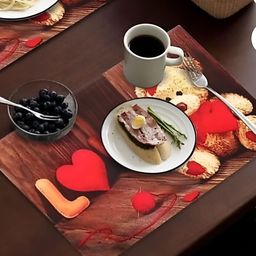 REVEXO Brown & Red 6 Pieces Printed Rectangular Table Placemats image 2