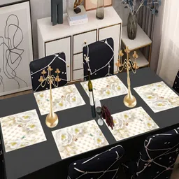 REVEXO White & Green 6 Pieces Printed Rectangular Table Placemats image 2