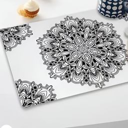 REVEXO White & Black 6 Pieces Printed Rectangular Table Placemats image 3