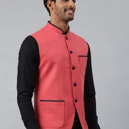 MR BUTTON Contrast Piping Linen Nehru Jacket image 3
