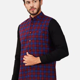 Vastraa Fusion Checked Woollen Nehru Jacket image 3